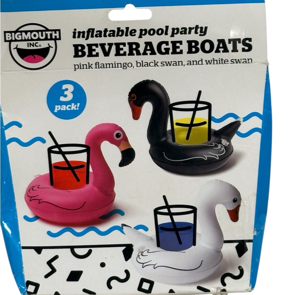 NEW Inflatable Pool Party Beverage Boats - Pink, Black, and White